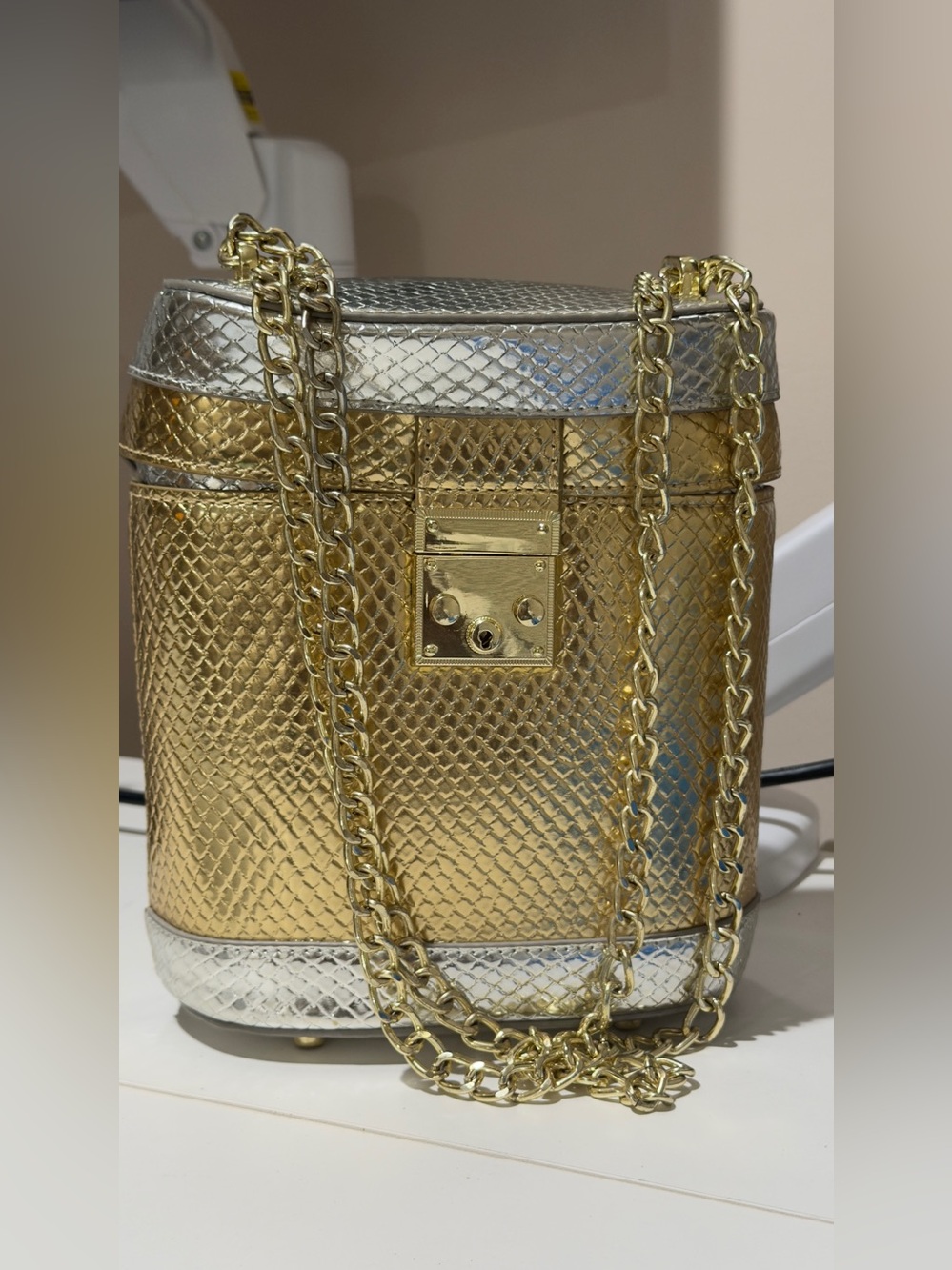 Gold and Silver Vegan Leather Chain Shoulder Bag